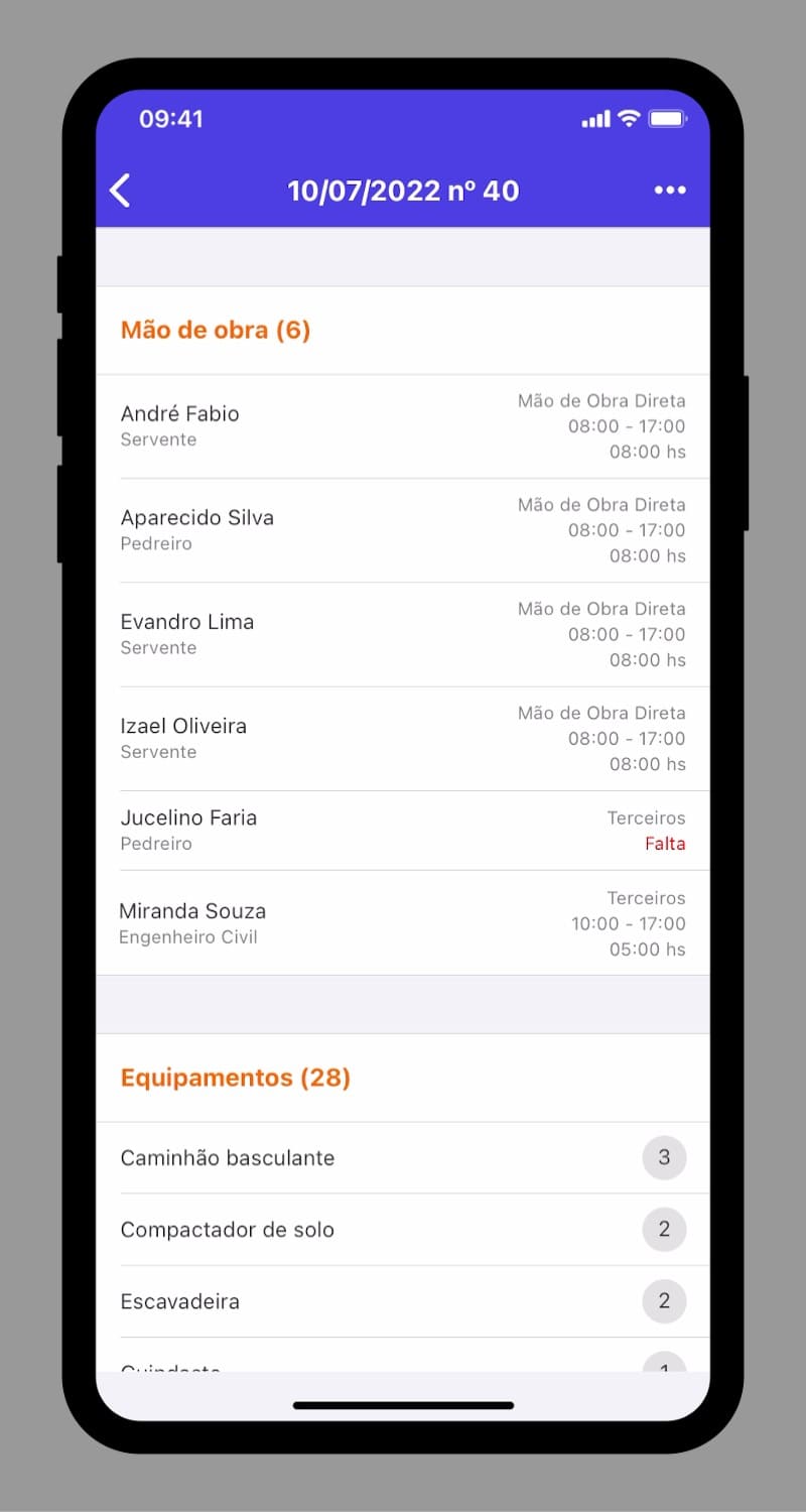 Diário de Obra - App obras