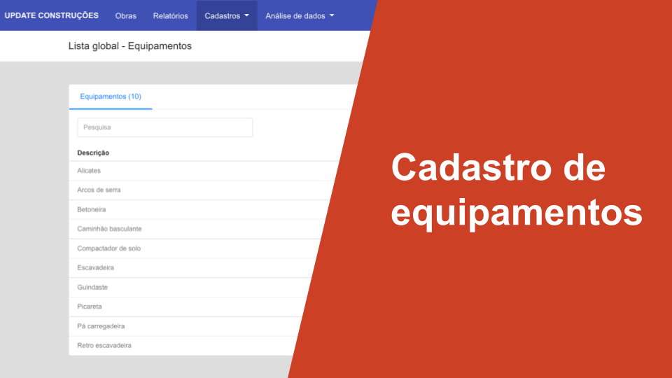 Cadastro de equipamentos